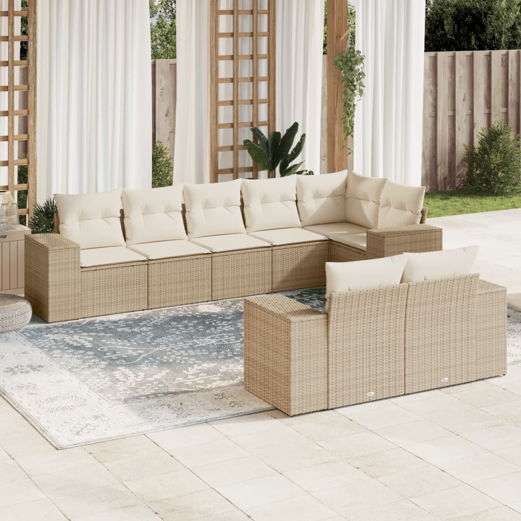 8-delige Loungeset met kussens poly rattan beige