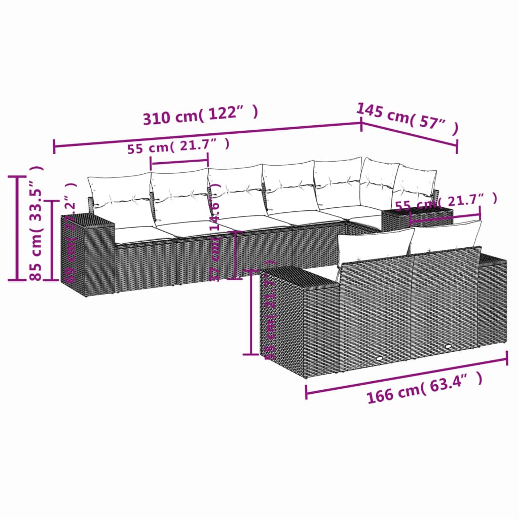 8-delige Loungeset met kussens poly rattan grijs Tuinsets | Creëer jouw Trendy Thuis | Gratis bezorgd & Retour | Trendy.nl