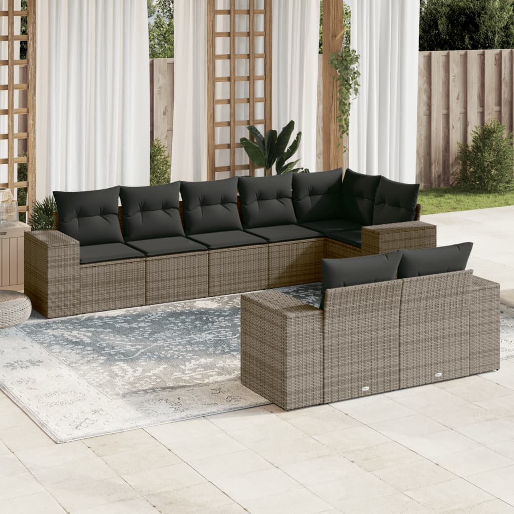 8-delige Loungeset met kussens poly rattan grijs Tuinsets | Creëer jouw Trendy Thuis | Gratis bezorgd & Retour | Trendy.nl