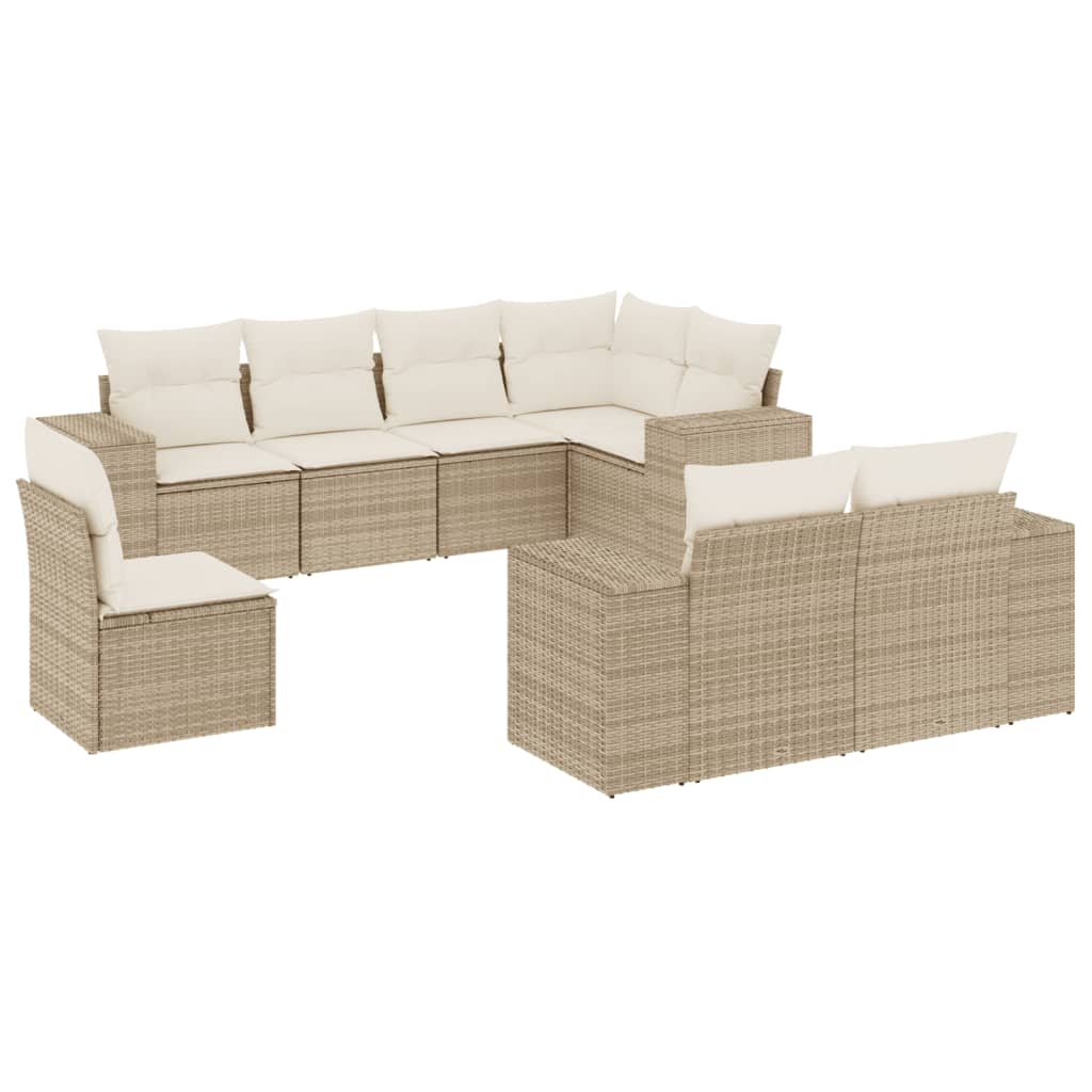 8-delige Loungeset met kussens poly rattan beige