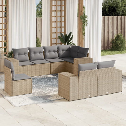 8-delige Loungeset met kussens poly rattan beige