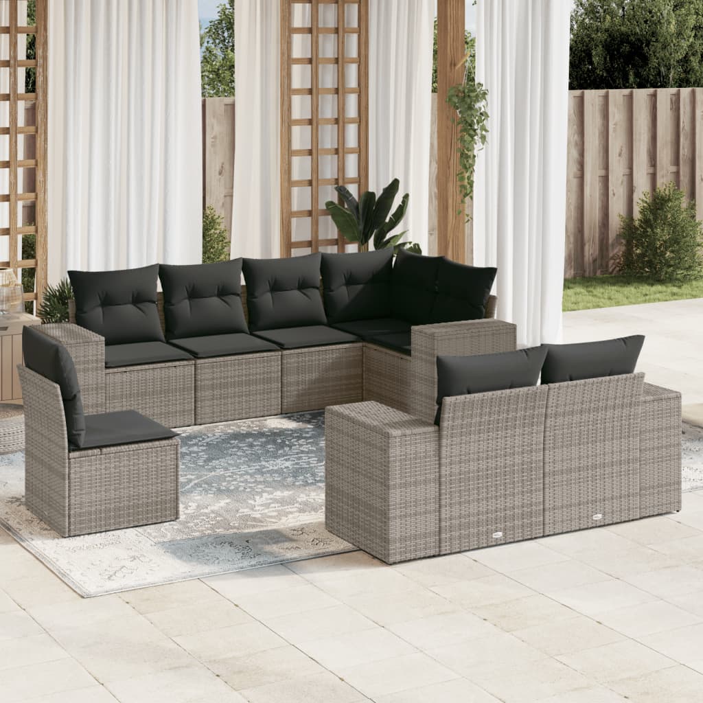 8-delige Loungeset met kussens poly rattan grijs Tuinsets | Creëer jouw Trendy Thuis | Gratis bezorgd & Retour | Trendy.nl