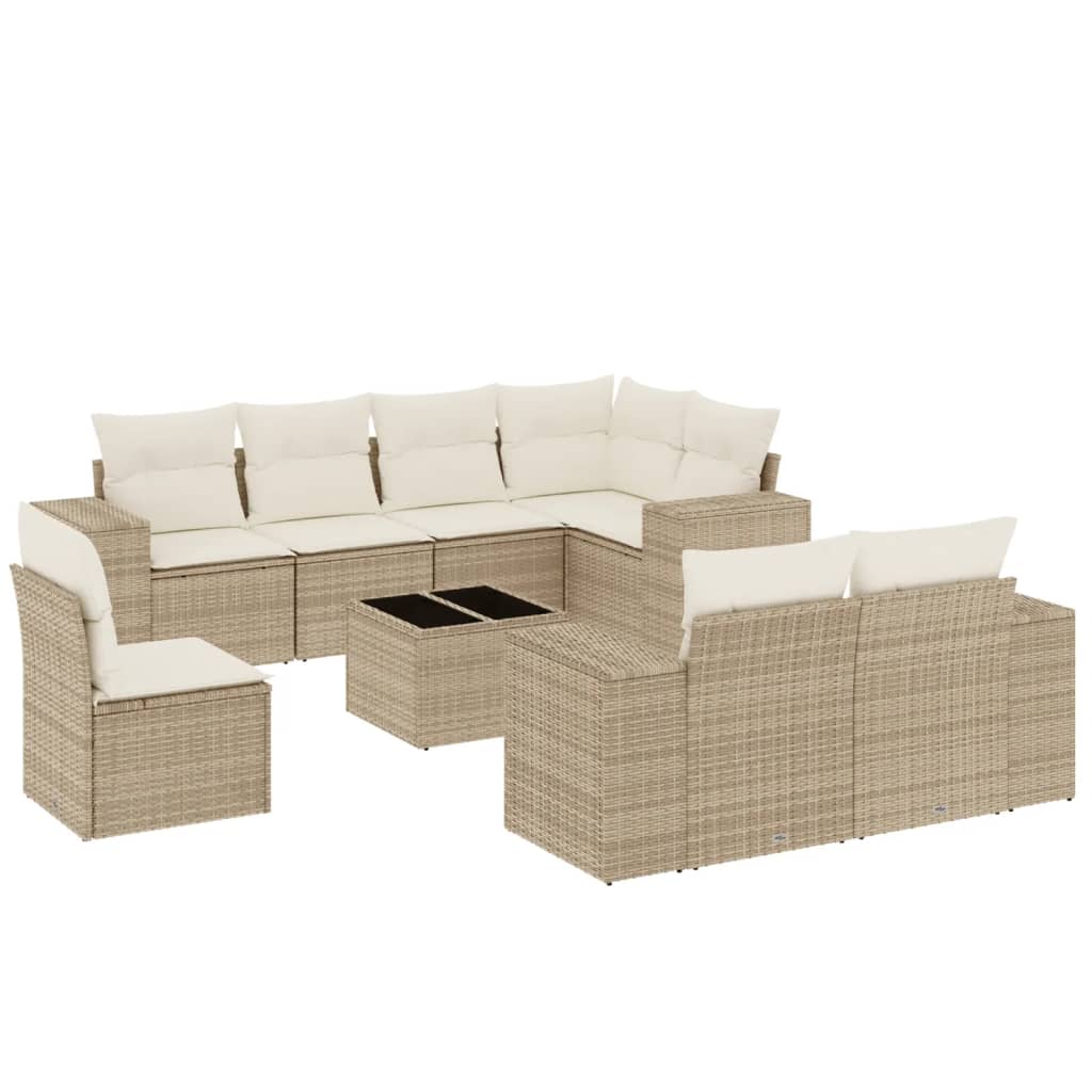 9-delige Loungeset met kussens poly rattan beige