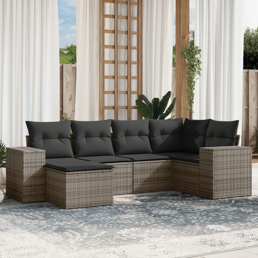 6-delige Loungeset met kussens poly rattan grijs Tuinsets | Creëer jouw Trendy Thuis | Gratis bezorgd & Retour | Trendy.nl