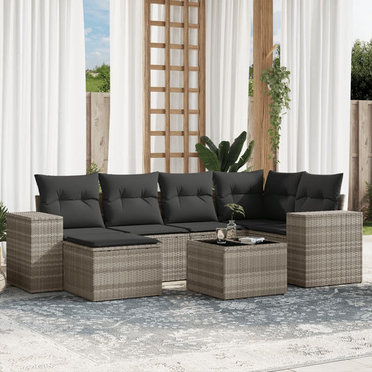 7-delige Loungeset met kussens poly rattan lichtgrijs Tuinsets | Creëer jouw Trendy Thuis | Gratis bezorgd & Retour | Trendy.nl