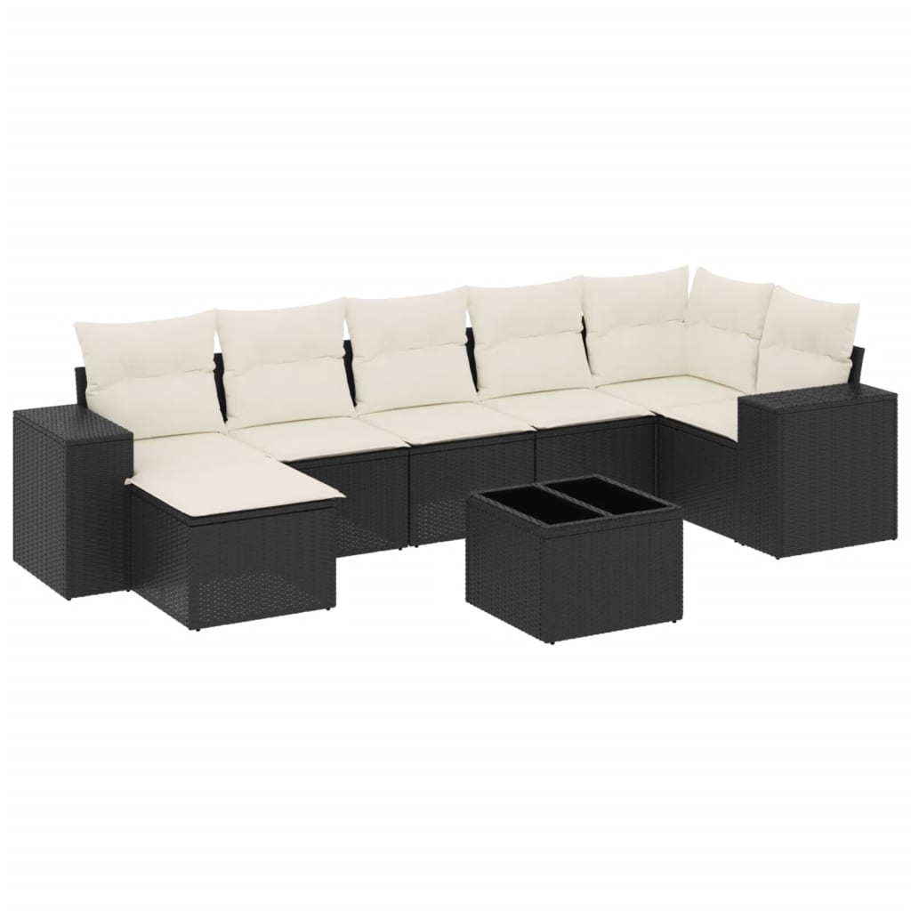 8-delige Loungeset met kussens poly rattan zwart