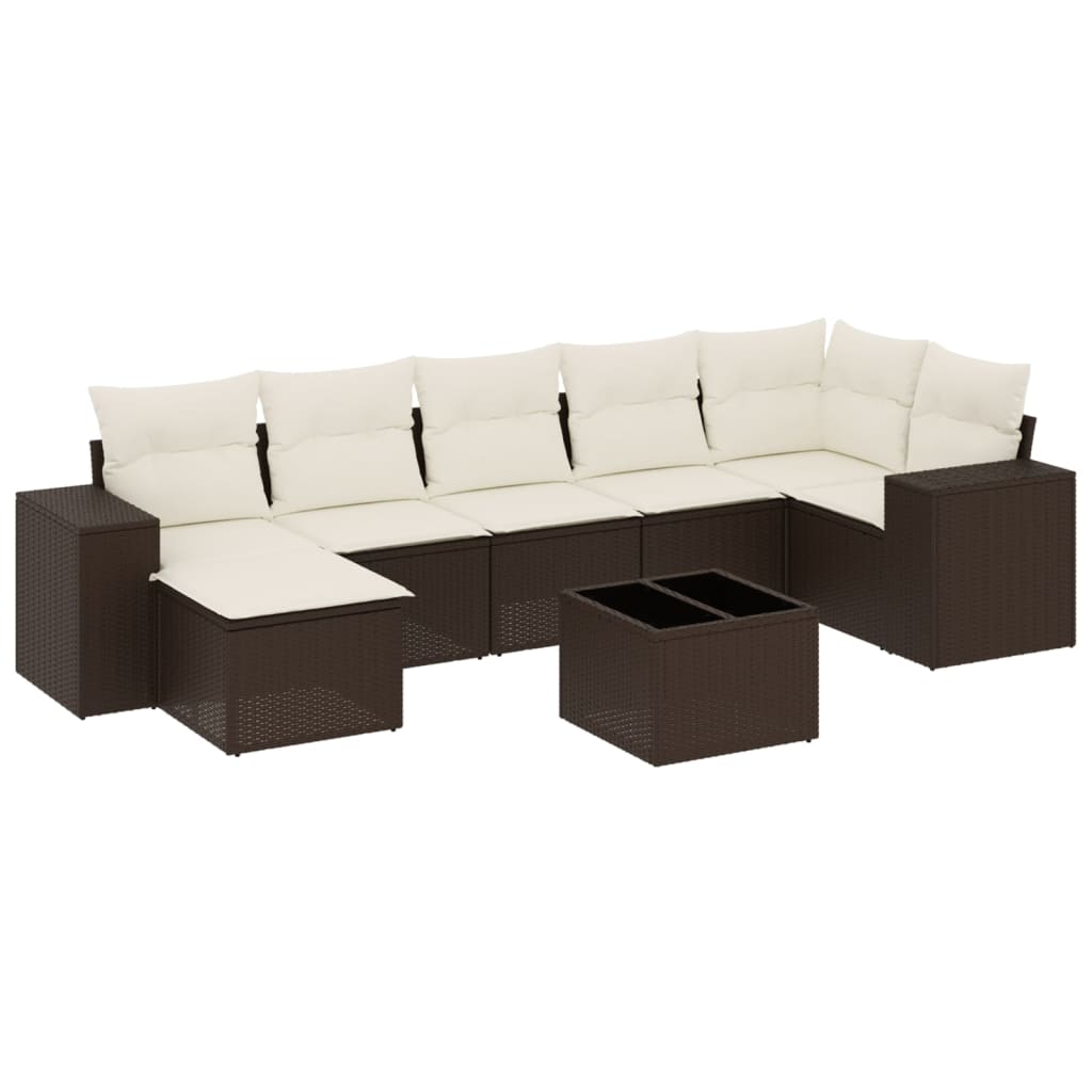 8-delige Loungeset met kussens poly rattan bruin