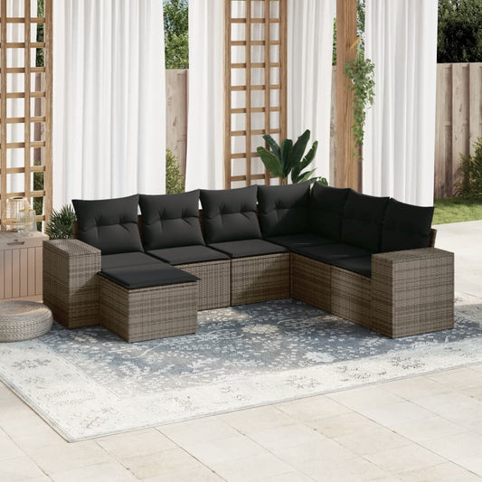 7-delige Loungeset met kussens poly rattan grijs Tuinsets | Creëer jouw Trendy Thuis | Gratis bezorgd & Retour | Trendy.nl