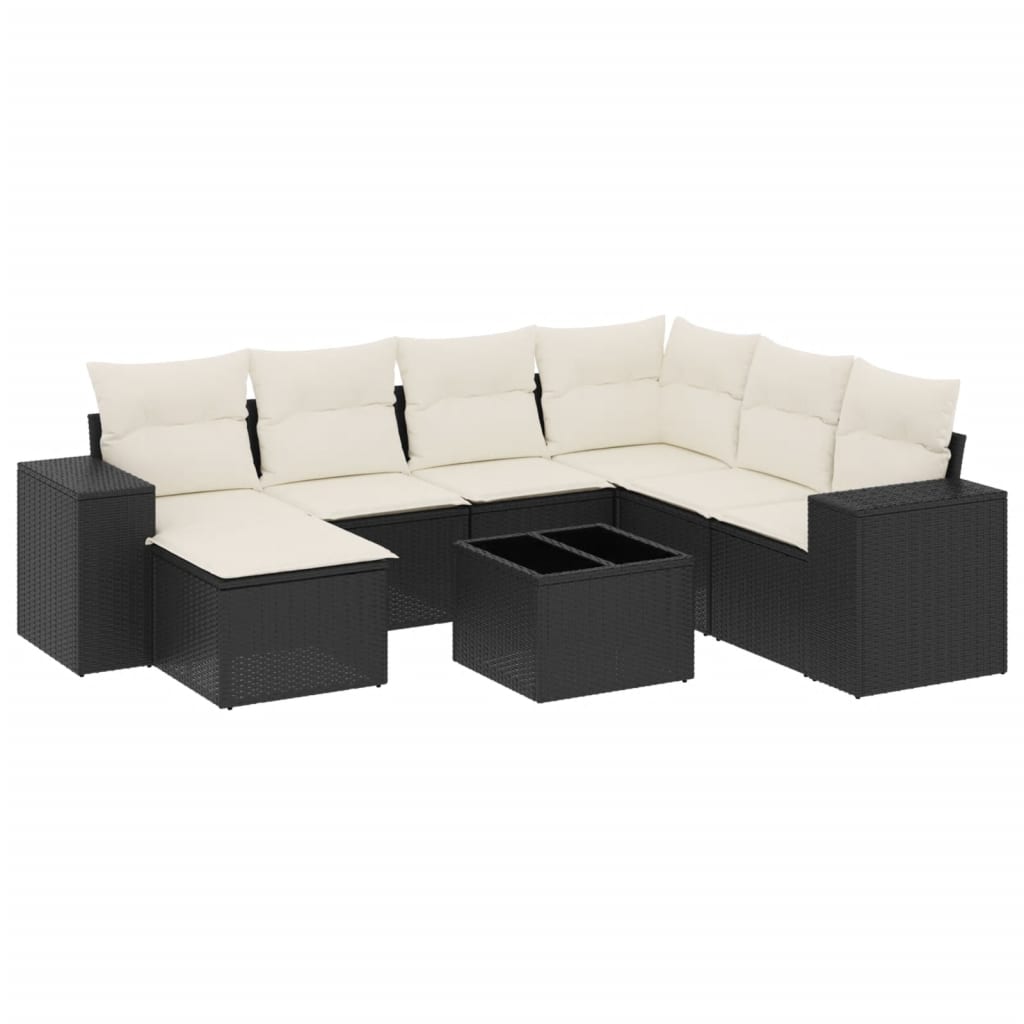 8-delige Loungeset met kussens poly rattan zwart