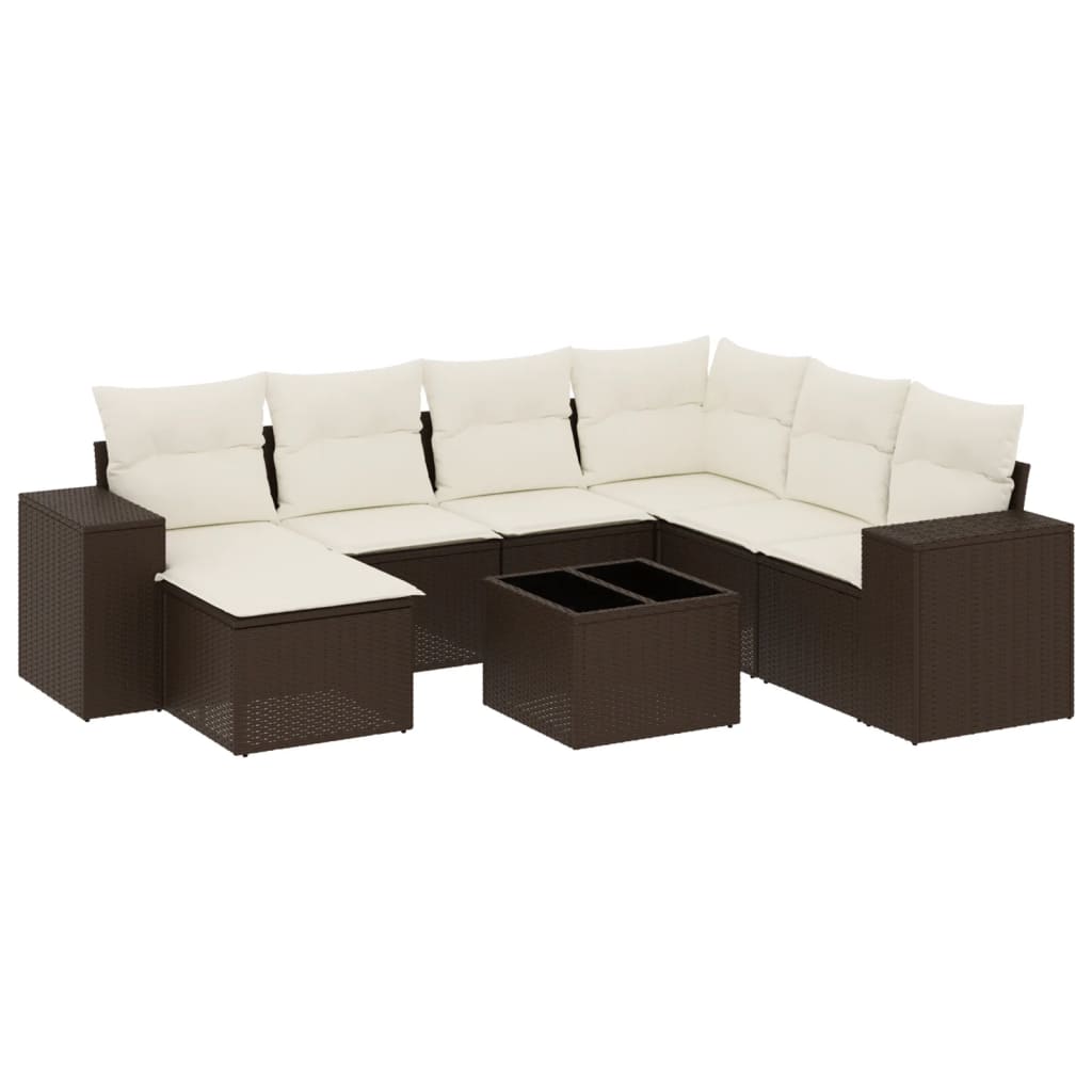 8-delige Loungeset met kussens poly rattan bruin