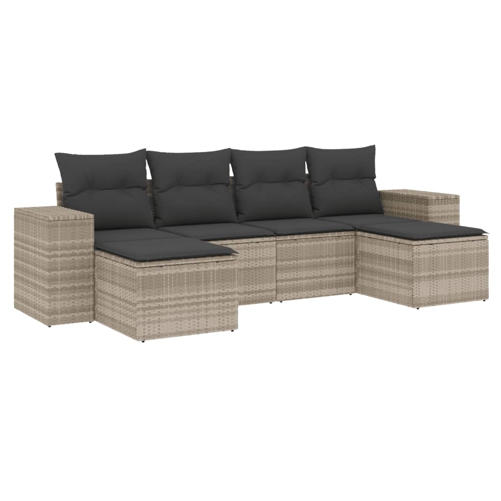 6-delige Loungeset met kussens poly rattan lichtgrijs Tuinsets | Creëer jouw Trendy Thuis | Gratis bezorgd & Retour | Trendy.nl