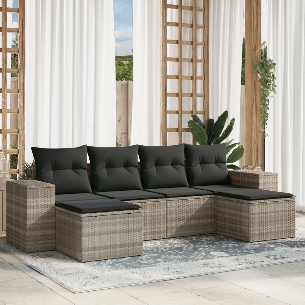 6-delige Loungeset met kussens poly rattan lichtgrijs Tuinsets | Creëer jouw Trendy Thuis | Gratis bezorgd & Retour | Trendy.nl