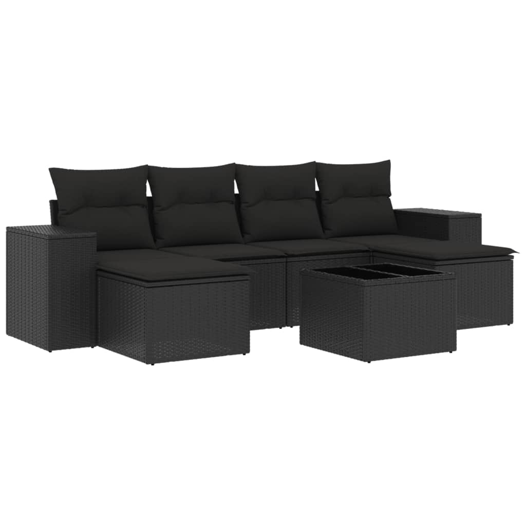 7-delige Loungeset met kussens poly rattan zwart Tuinsets | Creëer jouw Trendy Thuis | Gratis bezorgd & Retour | Trendy.nl