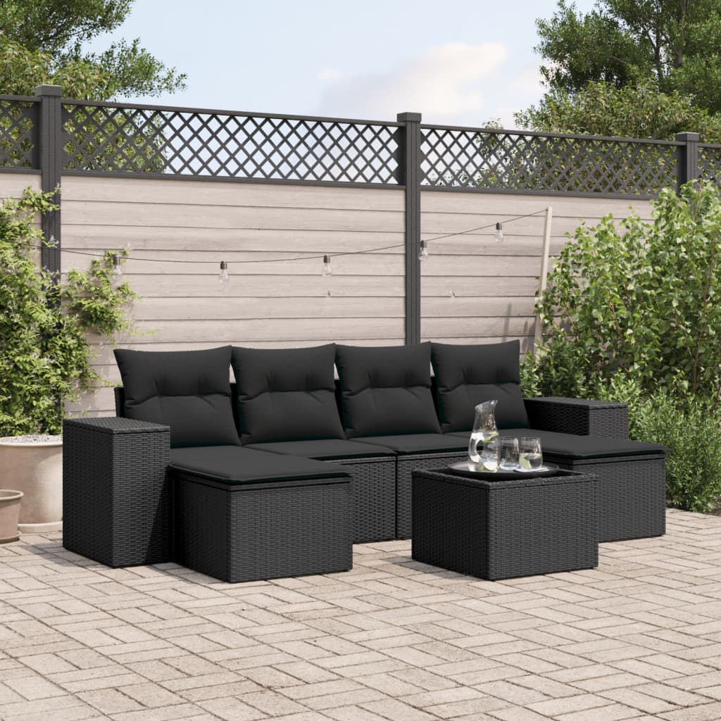 7-delige Loungeset met kussens poly rattan zwart Tuinsets | Creëer jouw Trendy Thuis | Gratis bezorgd & Retour | Trendy.nl