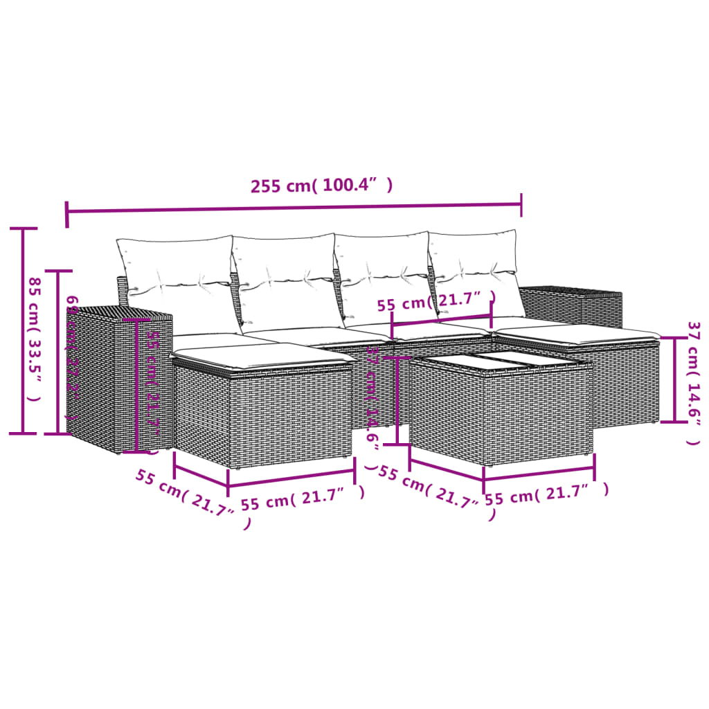 7-delige Loungeset met kussens poly rattan lichtgrijs Tuinsets | Creëer jouw Trendy Thuis | Gratis bezorgd & Retour | Trendy.nl