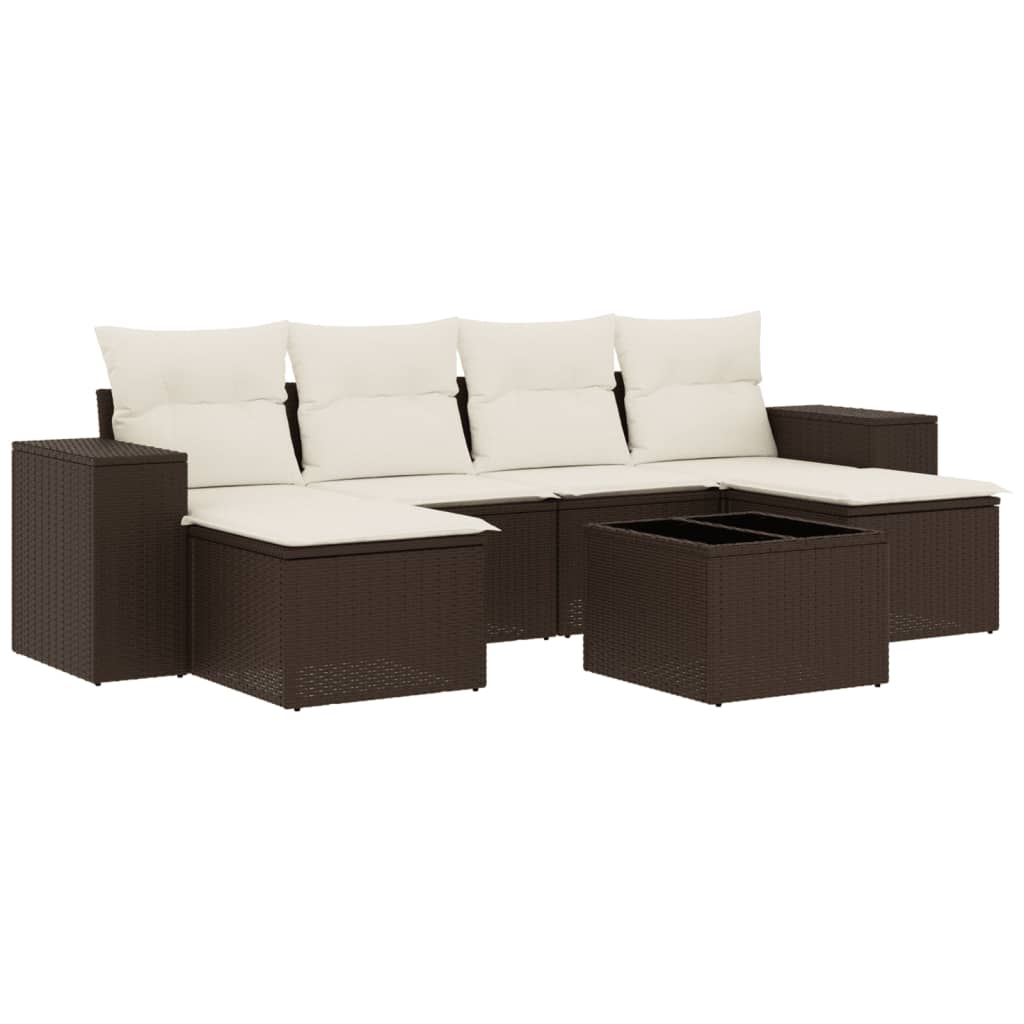 7-delige Loungeset met kussens poly rattan bruin