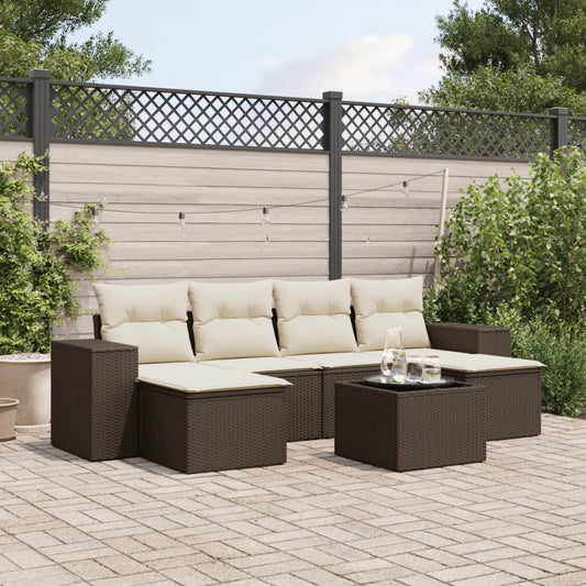 7-delige Loungeset met kussens poly rattan bruin