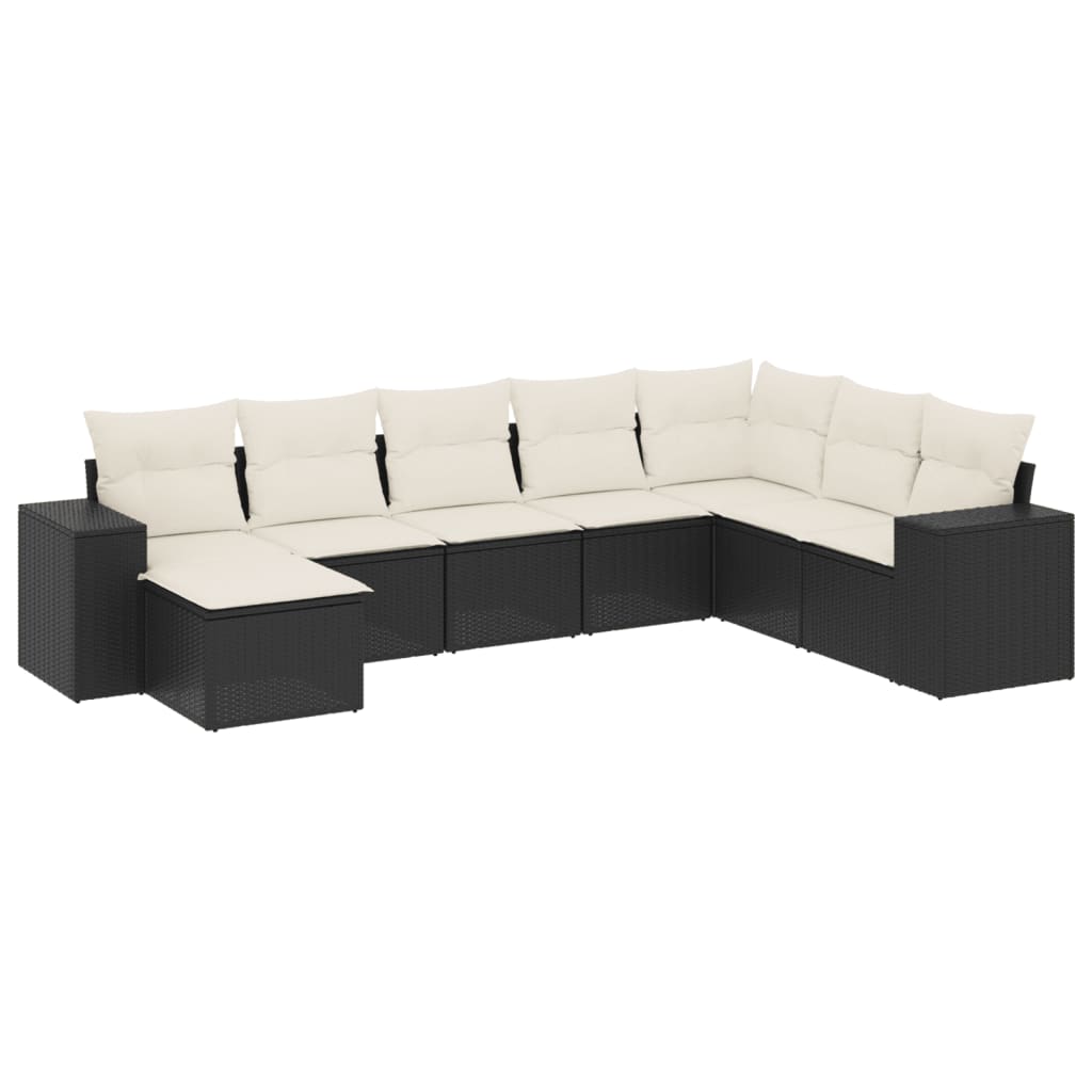 8-delige Loungeset met kussens poly rattan zwart