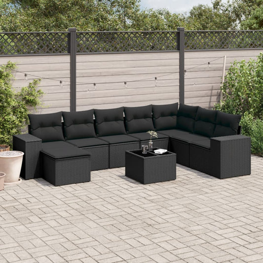 9-delige Loungeset met kussens poly rattan zwart Tuinsets | Creëer jouw Trendy Thuis | Gratis bezorgd & Retour | Trendy.nl