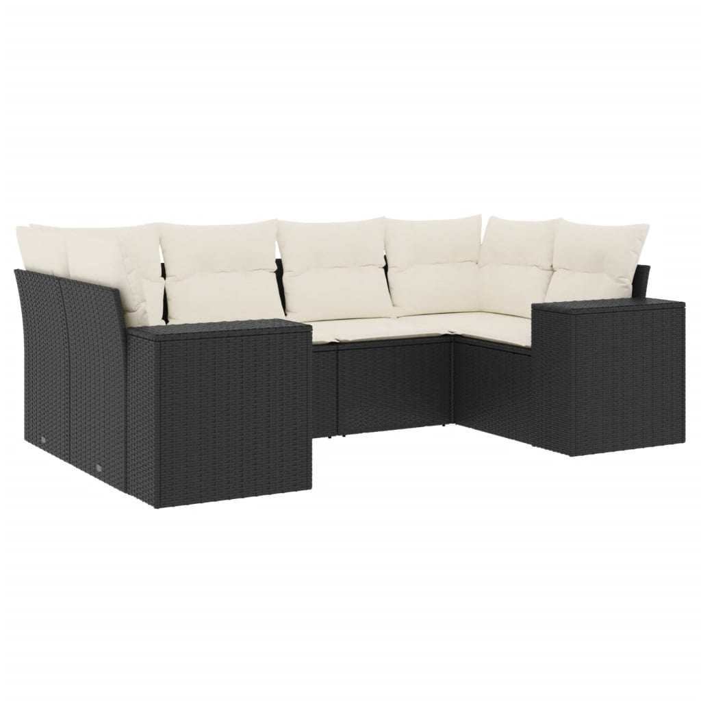 6-delige Loungeset met kussens poly rattan zwart Tuinsets | Creëer jouw Trendy Thuis | Gratis bezorgd & Retour | Trendy.nl