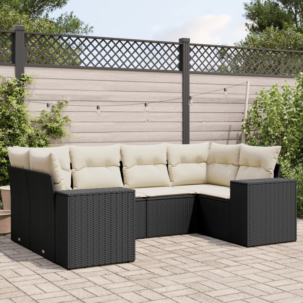 6-delige Loungeset met kussens poly rattan zwart Tuinsets | Creëer jouw Trendy Thuis | Gratis bezorgd & Retour | Trendy.nl