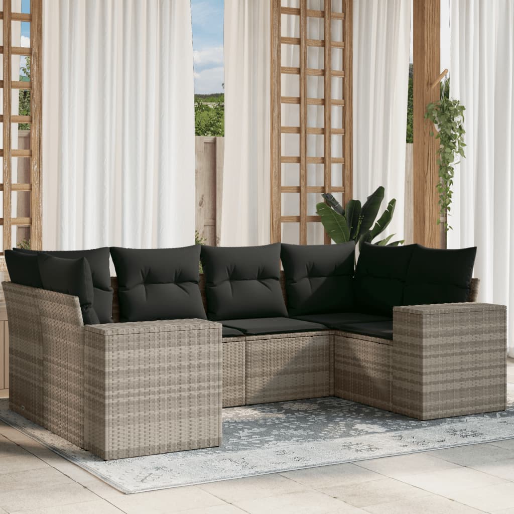 6-delige Loungeset met kussens poly rattan lichtgrijs Tuinsets | Creëer jouw Trendy Thuis | Gratis bezorgd & Retour | Trendy.nl