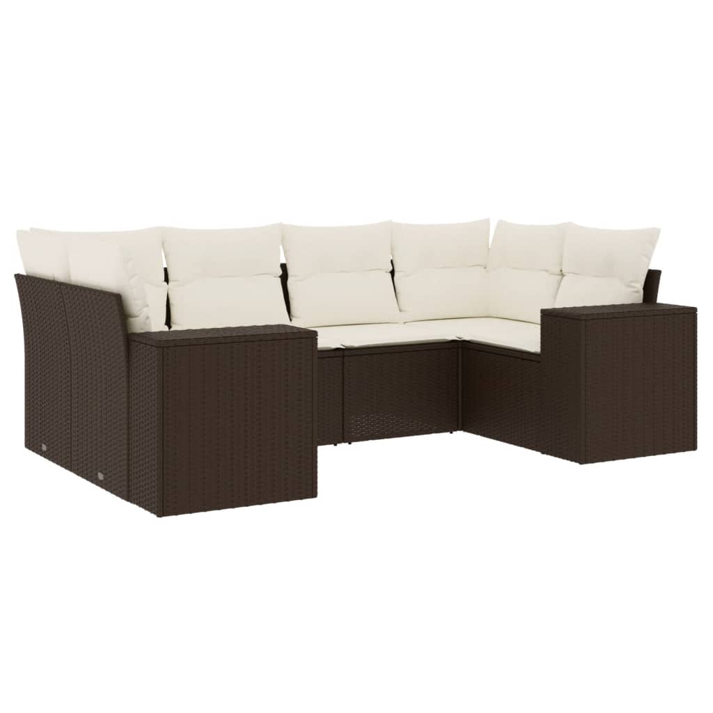 6-delige Loungeset met kussens poly rattan bruin