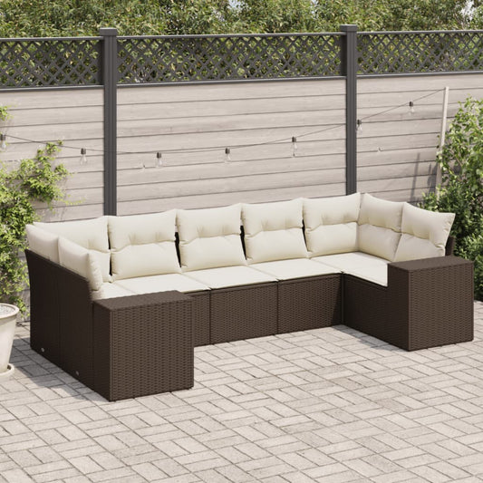 7-delige Loungeset met kussens poly rattan bruin