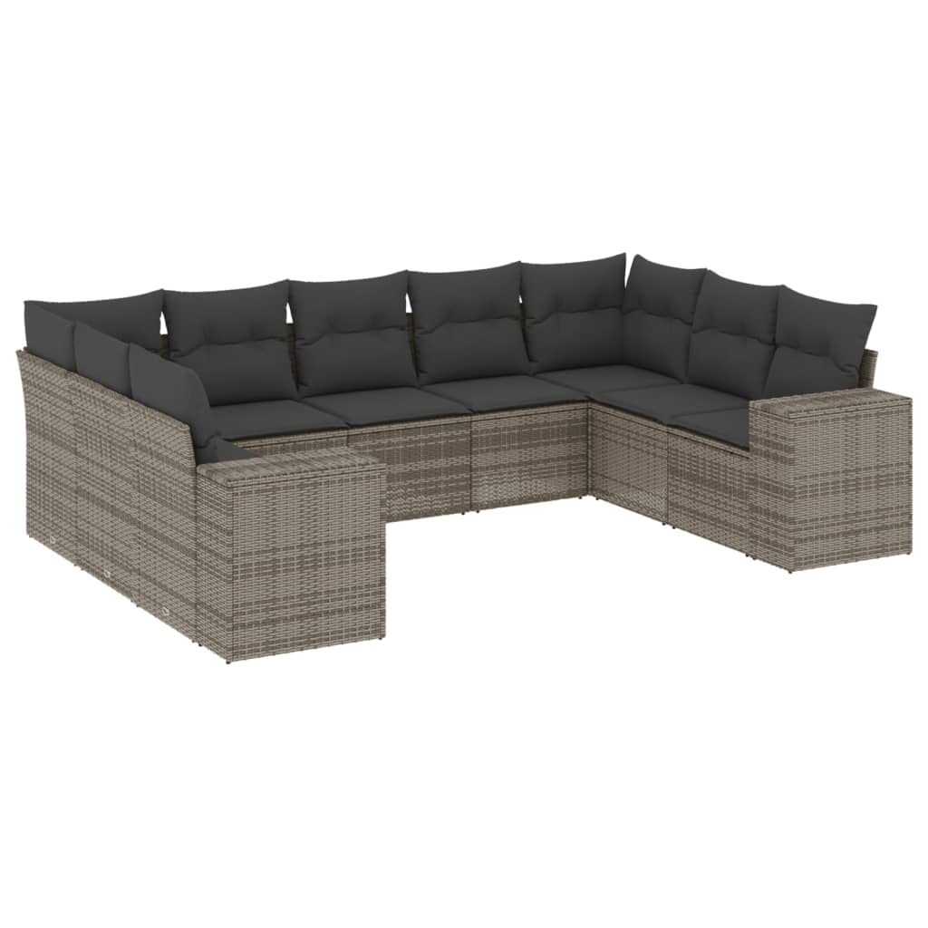 9-delige Loungeset met kussens poly rattan grijs Tuinsets | Creëer jouw Trendy Thuis | Gratis bezorgd & Retour | Trendy.nl