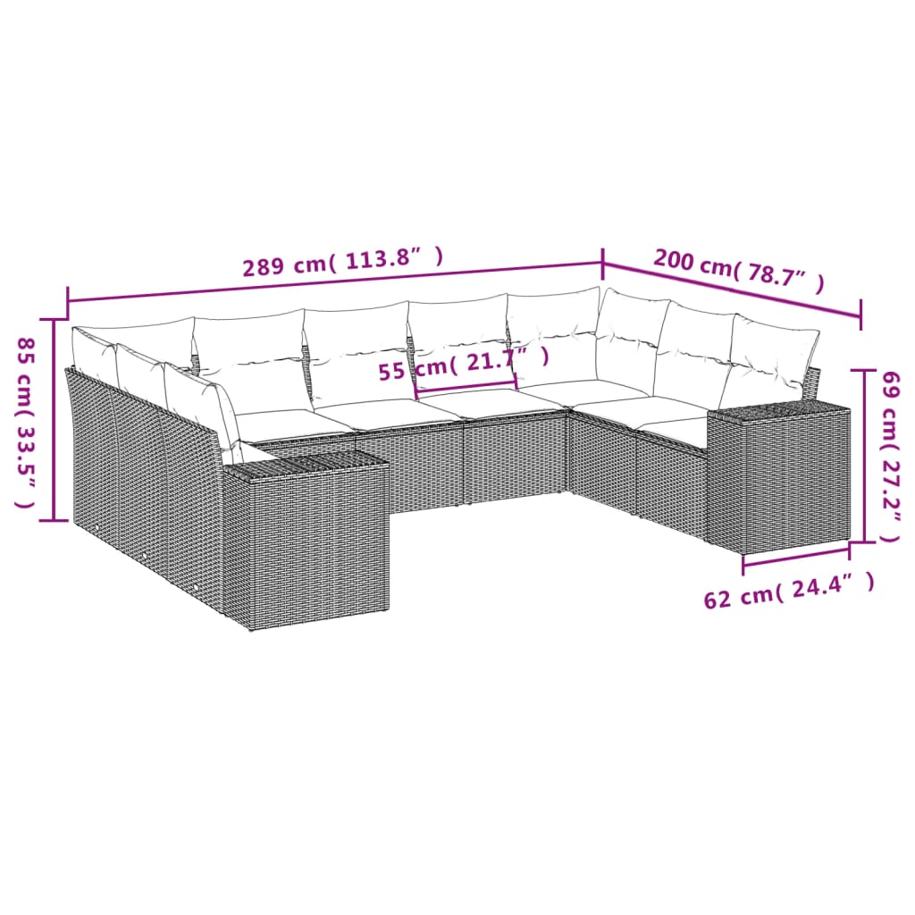 9-delige Loungeset met kussens poly rattan grijs Tuinsets | Creëer jouw Trendy Thuis | Gratis bezorgd & Retour | Trendy.nl