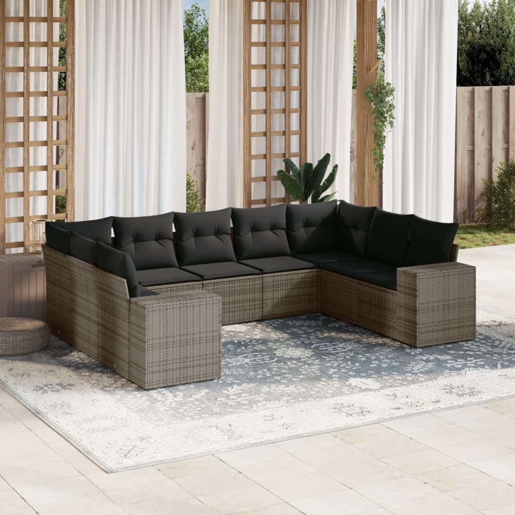 9-delige Loungeset met kussens poly rattan grijs Tuinsets | Creëer jouw Trendy Thuis | Gratis bezorgd & Retour | Trendy.nl