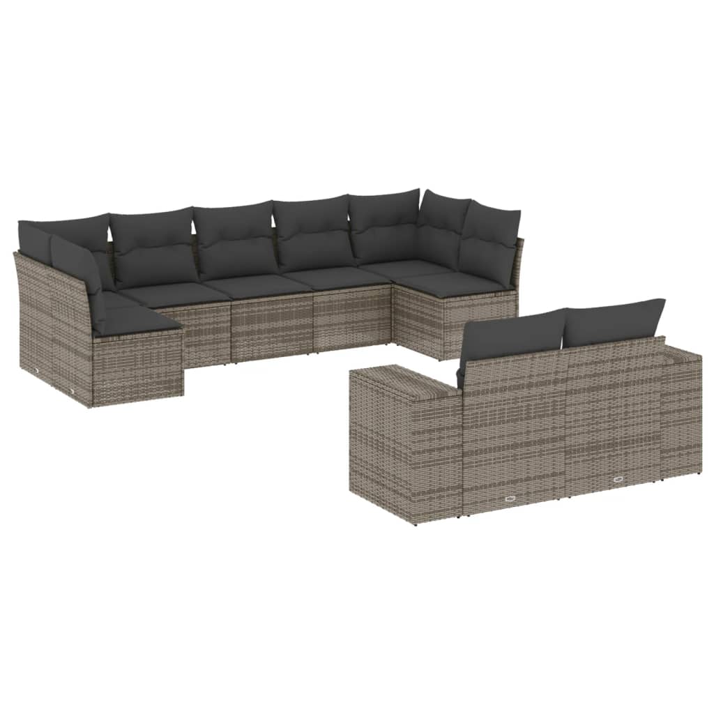 9-delige Loungeset met kussens poly rattan grijs Tuinsets | Creëer jouw Trendy Thuis | Gratis bezorgd & Retour | Trendy.nl