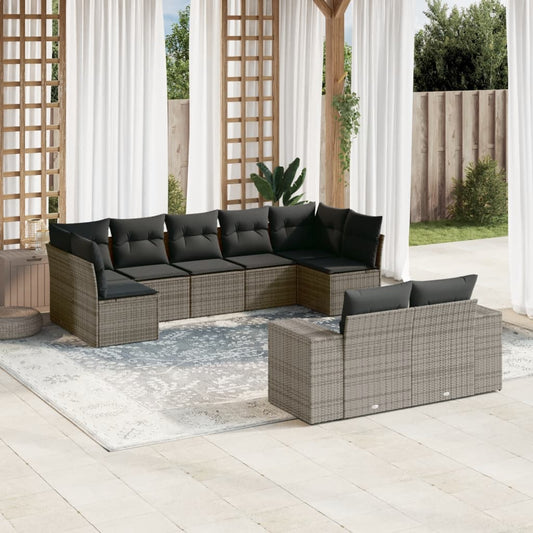 9-delige Loungeset met kussens poly rattan grijs Tuinsets | Creëer jouw Trendy Thuis | Gratis bezorgd & Retour | Trendy.nl