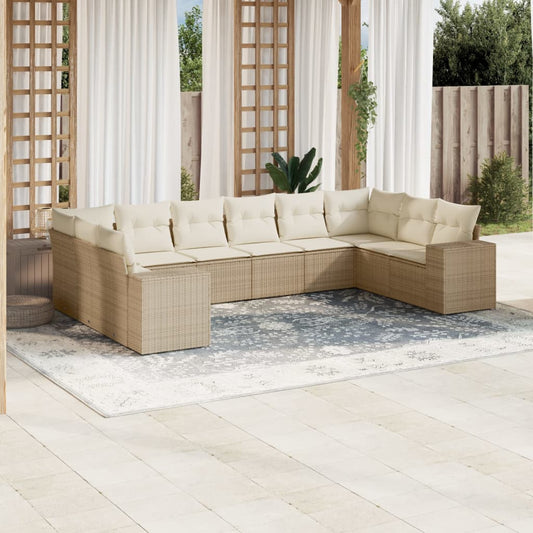 10-delige Loungeset met kussens poly rattan beige Tuinsets | Creëer jouw Trendy Thuis | Gratis bezorgd & Retour | Trendy.nl