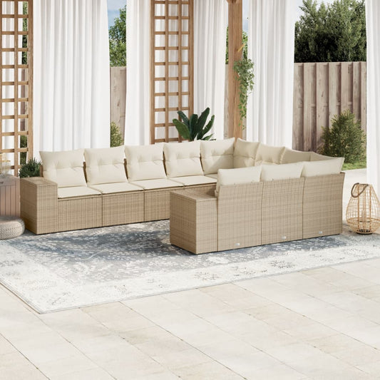 10-delige Loungeset met kussens poly rattan beige Tuinsets | Creëer jouw Trendy Thuis | Gratis bezorgd & Retour | Trendy.nl