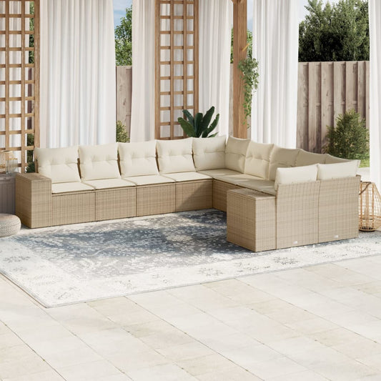 10-delige Loungeset met kussens poly rattan beige Tuinsets | Creëer jouw Trendy Thuis | Gratis bezorgd & Retour | Trendy.nl