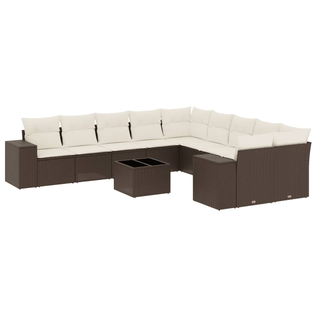 11-delige Loungeset met kussens poly rattan bruin