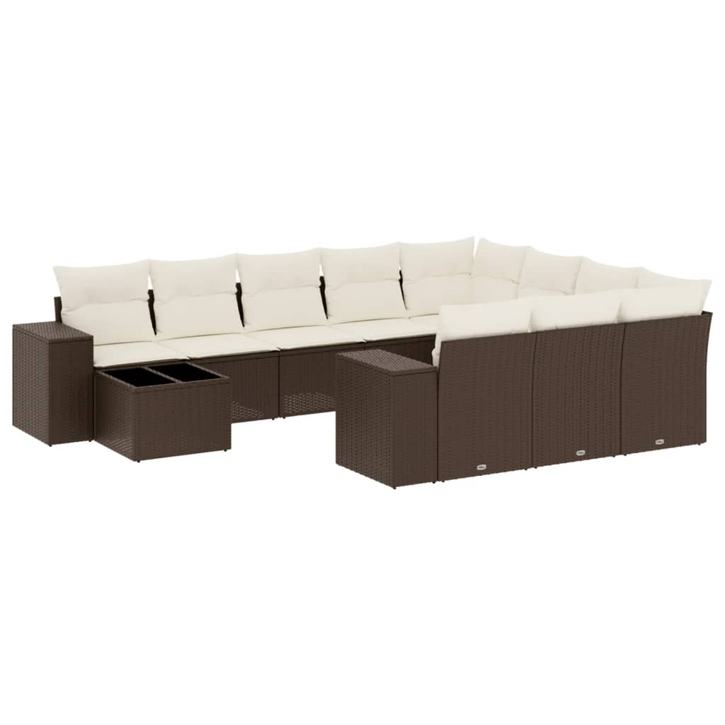 11-delige Loungeset met kussens poly rattan bruin