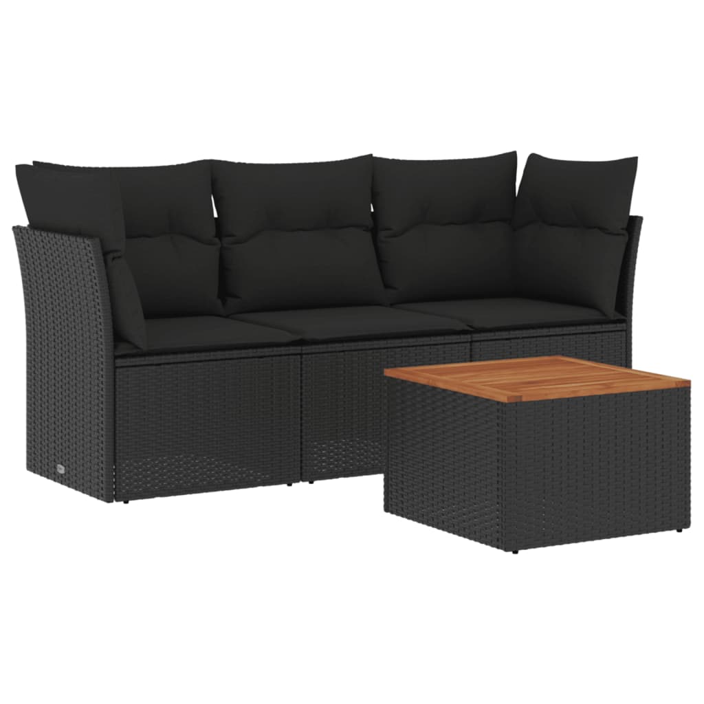 4-delige Loungeset met kussens poly rattan zwart Tuinsets | Creëer jouw Trendy Thuis | Gratis bezorgd & Retour | Trendy.nl