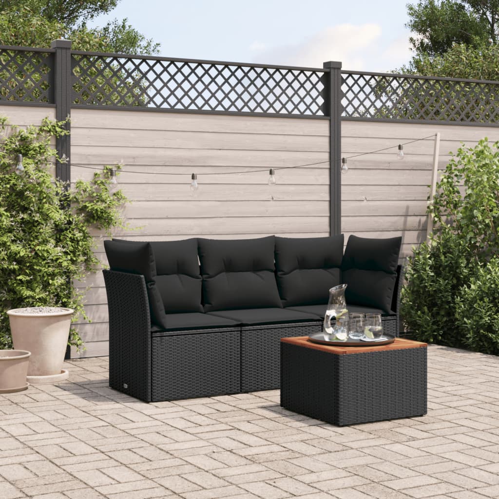 4-delige Loungeset met kussens poly rattan zwart Tuinsets | Creëer jouw Trendy Thuis | Gratis bezorgd & Retour | Trendy.nl