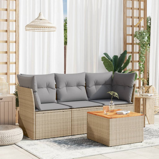 4-delige Loungeset met kussens poly rattan gemengd beige