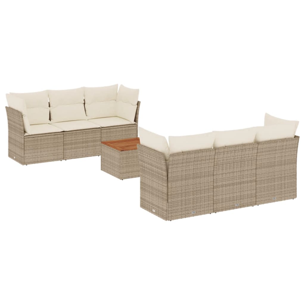 7-delige Loungeset met kussens poly rattan beige