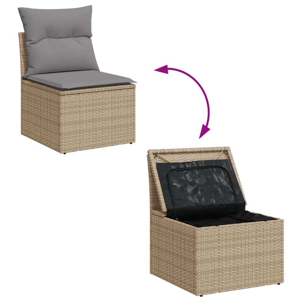 7-delige Loungeset met kussens poly rattan gemengd beige