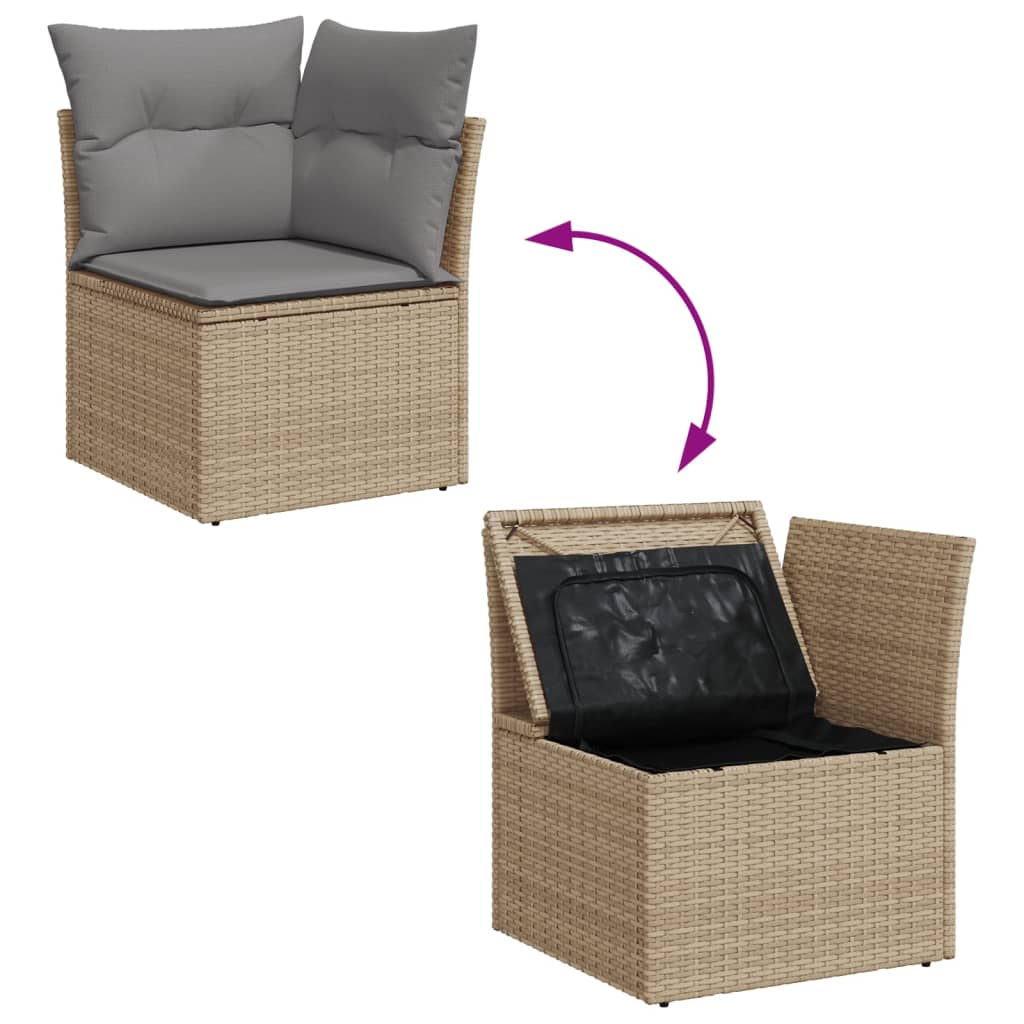 7-delige Loungeset met kussens poly rattan gemengd beige