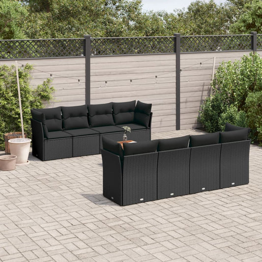 9-delige Loungeset met kussens poly rattan zwart Tuinsets | Creëer jouw Trendy Thuis | Gratis bezorgd & Retour | Trendy.nl