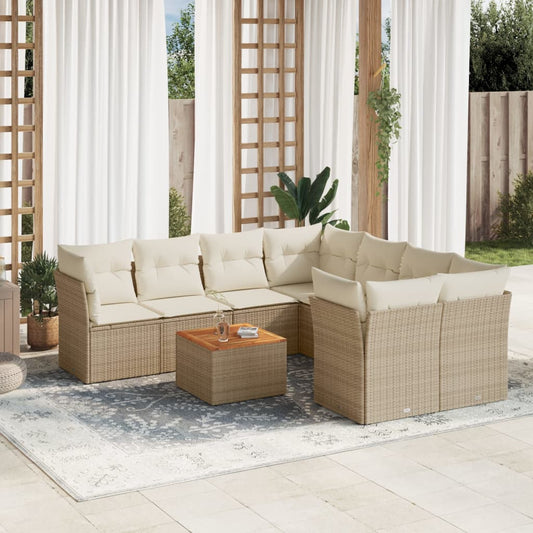 9-delige Loungeset met kussens poly rattan beige