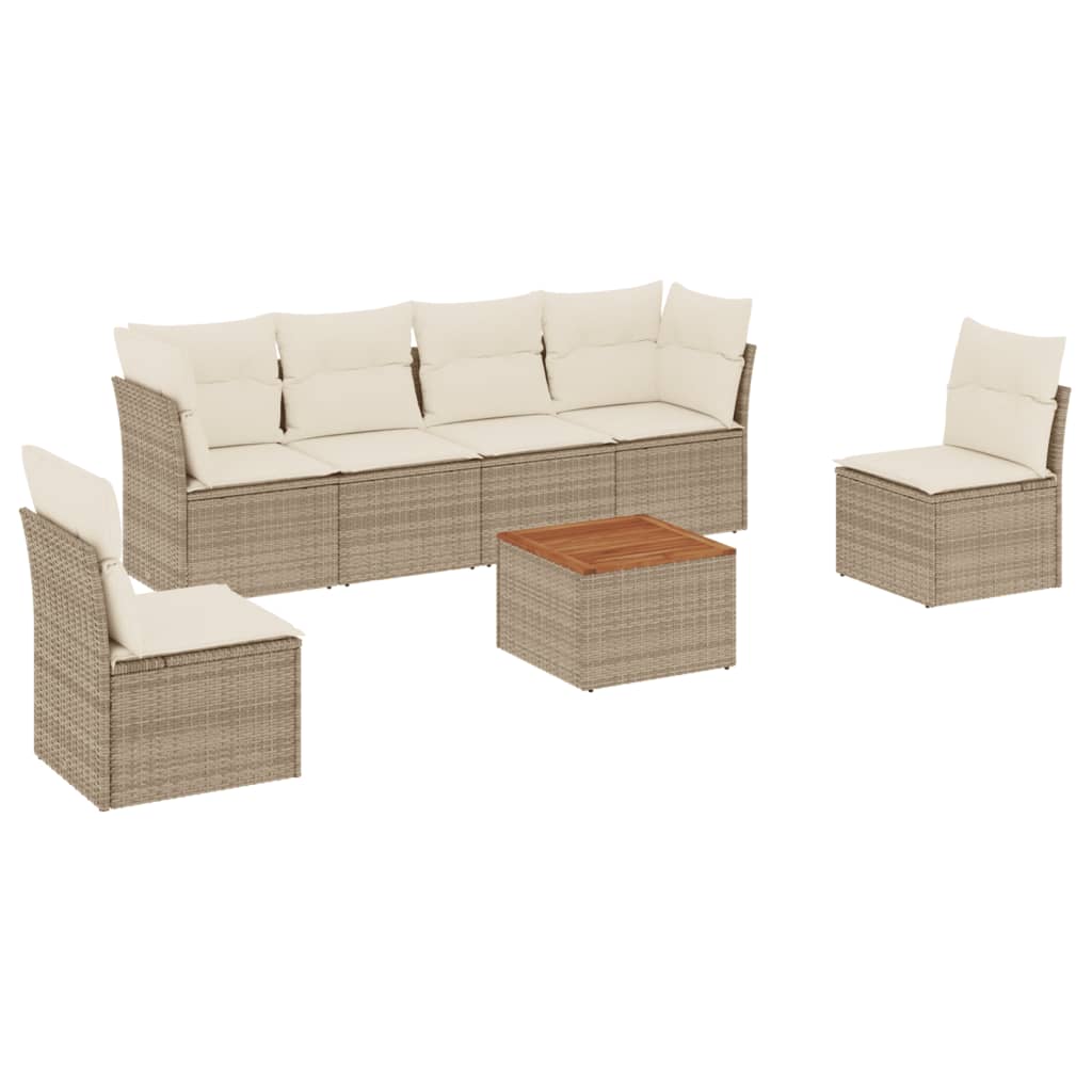 7-delige Loungeset met kussens poly rattan beige