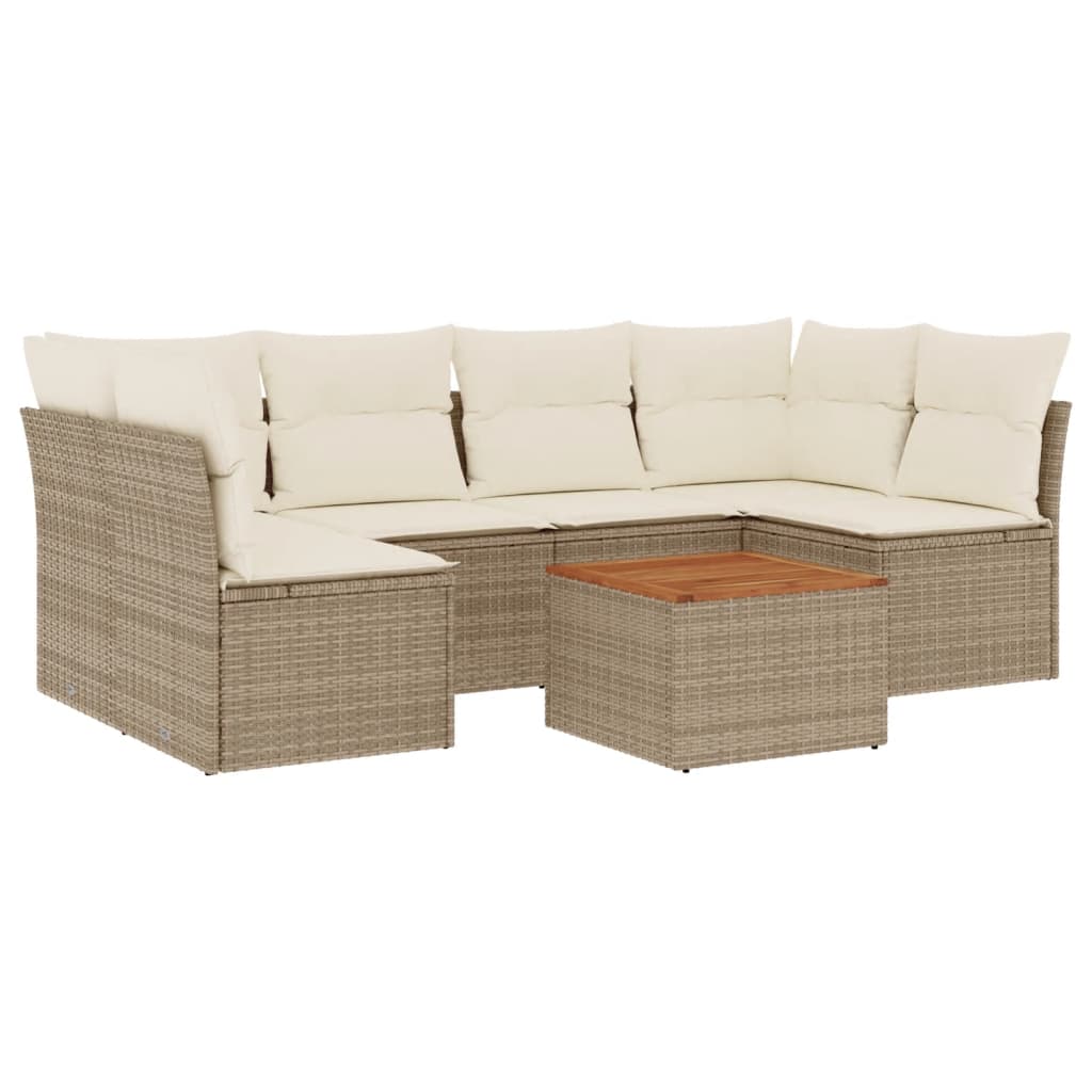 7-delige Loungeset met kussens poly rattan beige