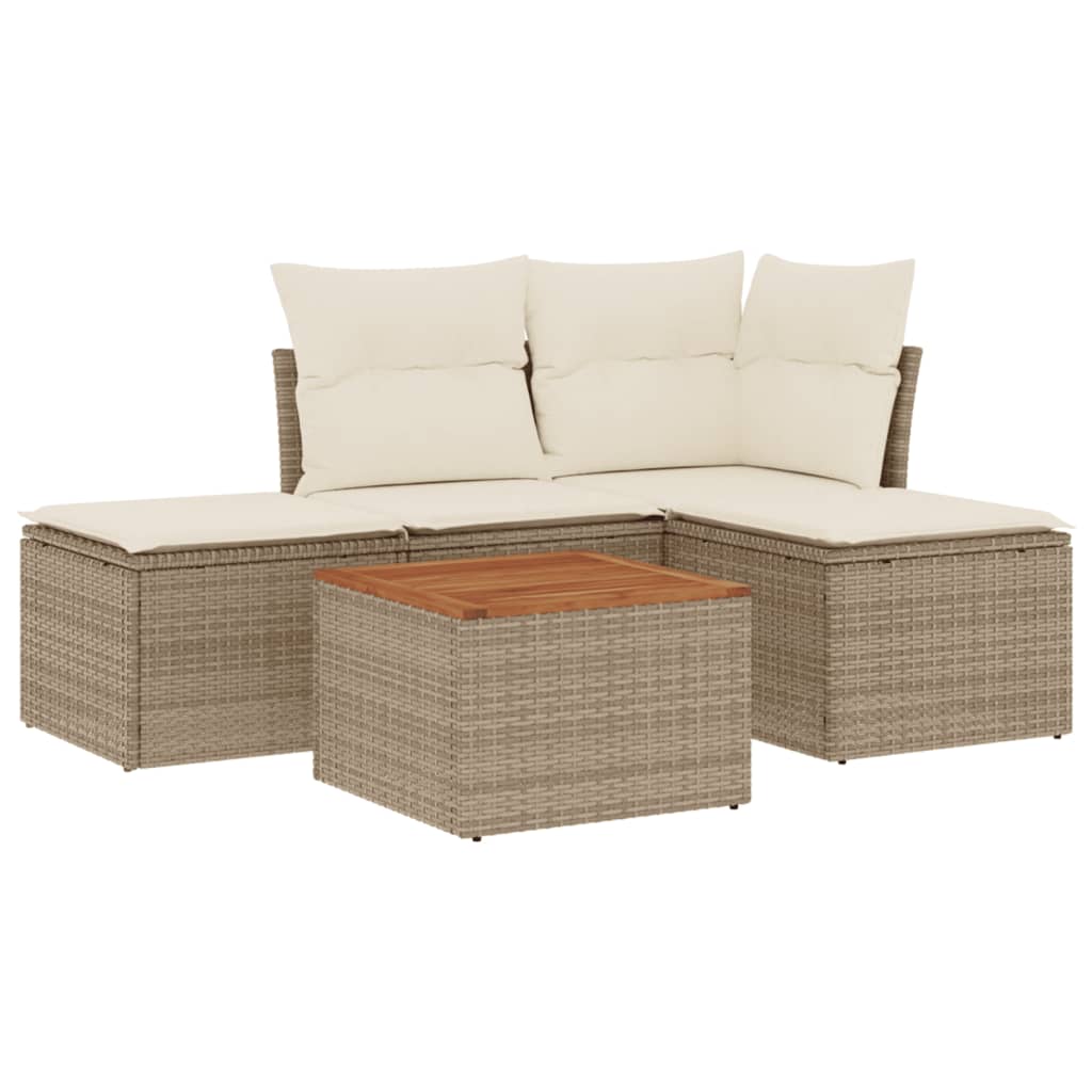 5-delige Loungeset met kussens poly rattan beige