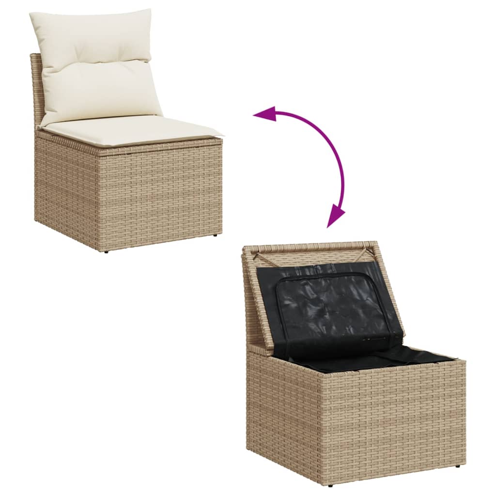 5-delige Loungeset met kussens poly rattan beige